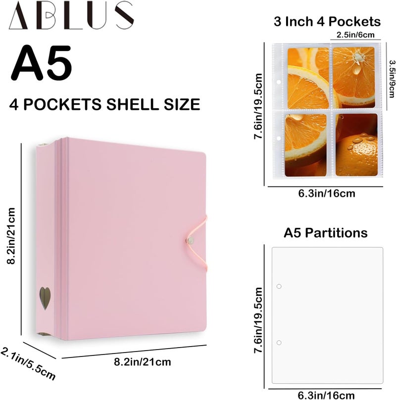 Ablus A5 Kpop Photocard Binder, 2 Ring Binder Photo Album for Fujifilm Instax Mini Camera Polaroid Printer Photo Film, 2x3 inch Kpop Photocard Holder Book with 25 Pages 4 Pocket (Pink) - Image 3